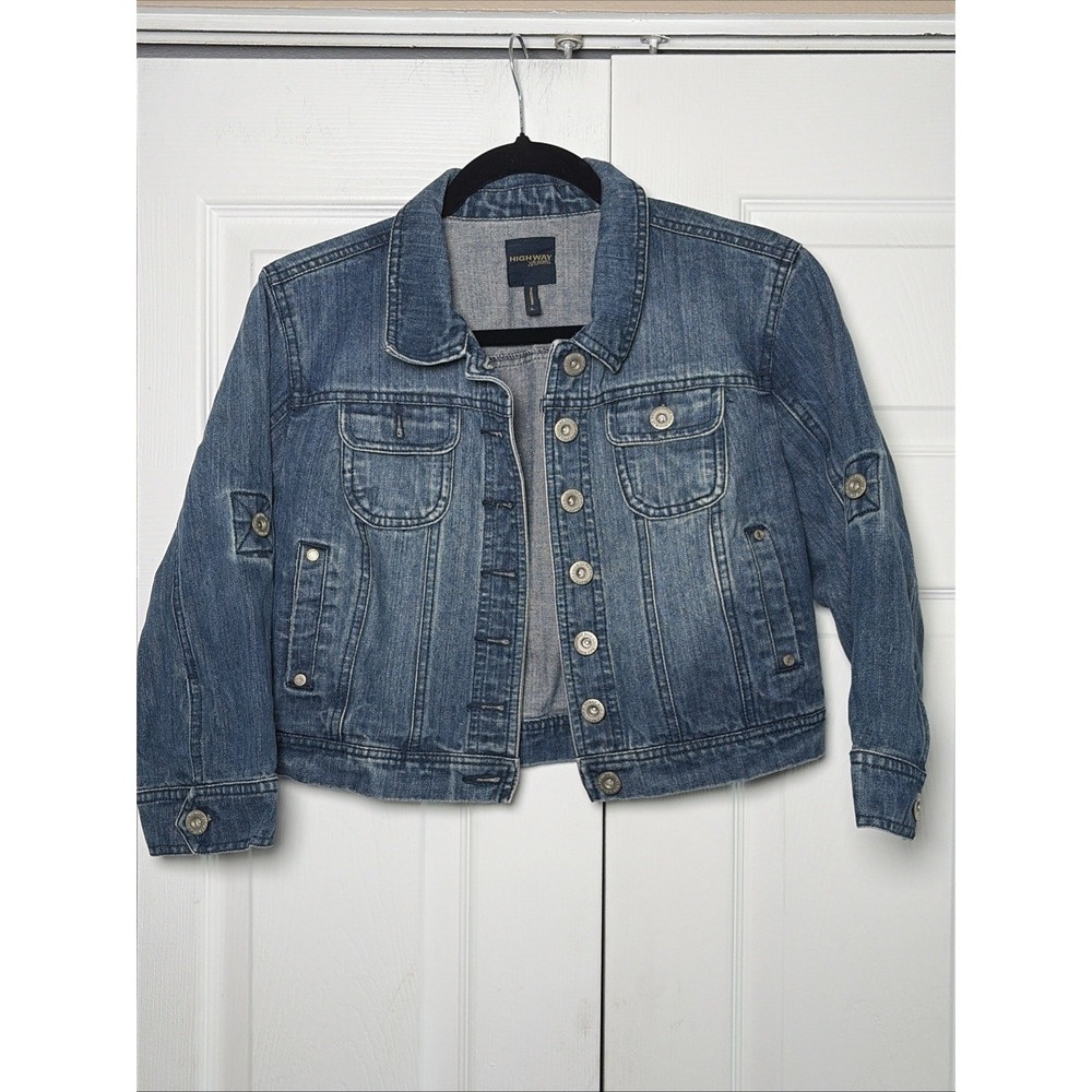 Highway Jeans Trucker Jacket Kids Size L Blue Denim Y2K Casual Cotton Coat